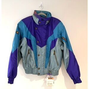 Retro 80s 90s Descente Vintage Ski Jacket Mens M Purple Teal, Hooded